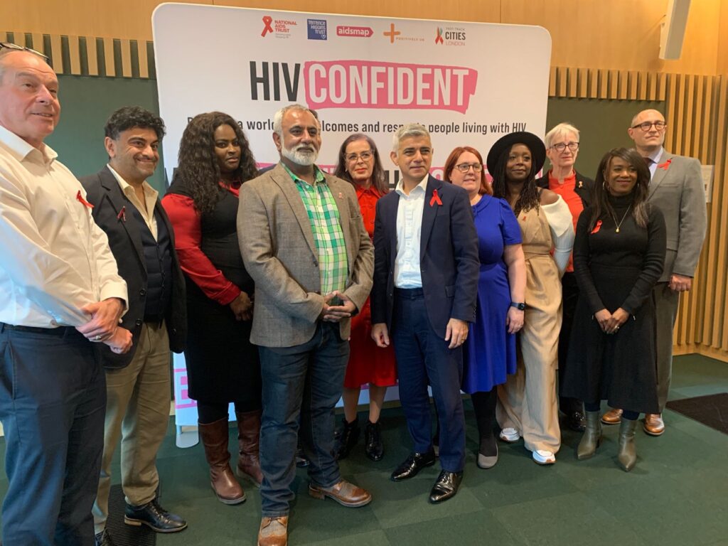 Mayor of London Sadiq Khan stands alongside HIV Ambassadors and HIV Confident Leaders.